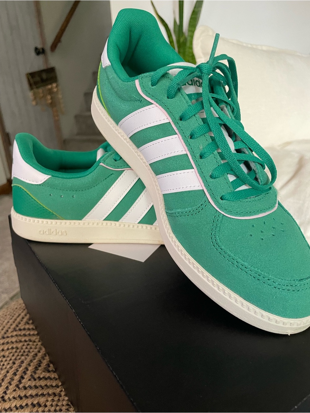 adidas Green Suede Sneakers with White Stripes